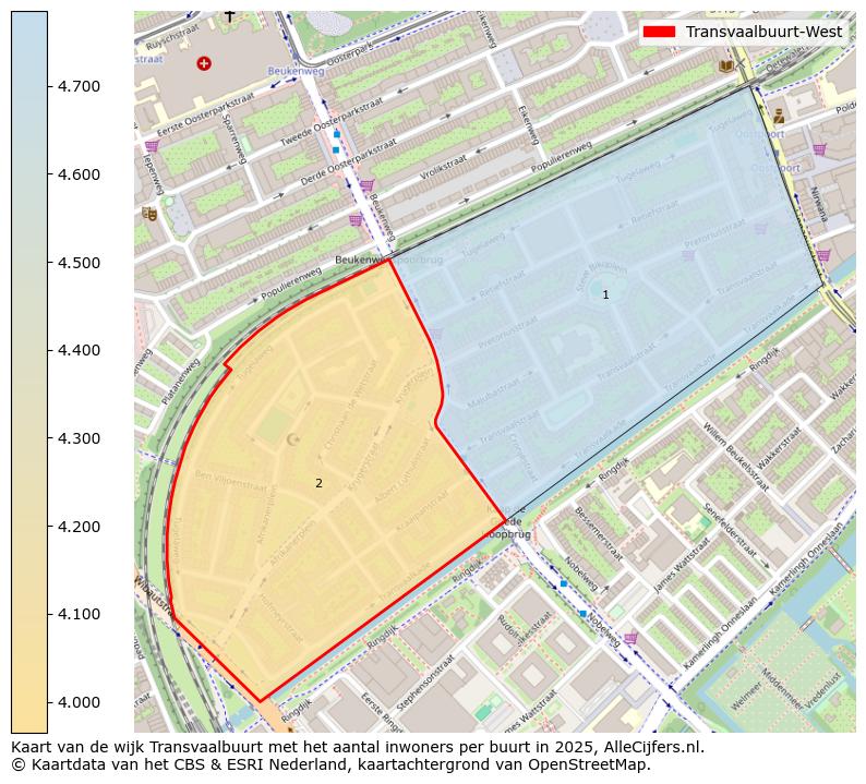Afbeelding van de Transvaalbuurt-West op de kaart.