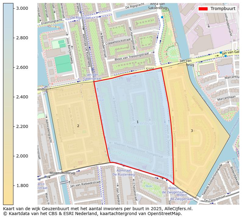 Afbeelding van de Trompbuurt op de kaart.
