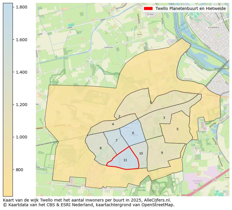 Afbeelding van de Twello Planetenbuurt en Hietweide op de kaart.
