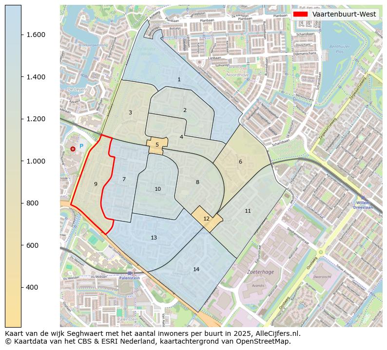 Afbeelding van de Vaartenbuurt-West op de kaart.
