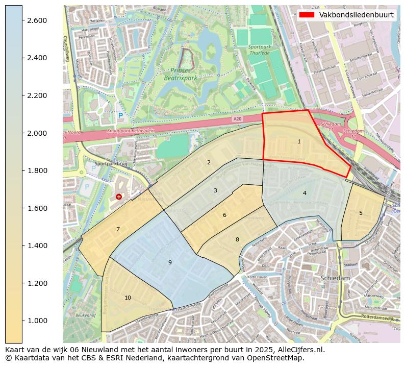 Afbeelding van de Vakbondsliedenbuurt op de kaart.
