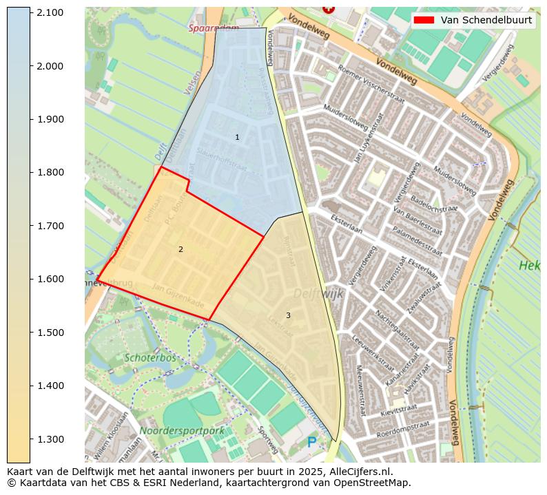 Afbeelding van de Van Schendelbuurt op de kaart.