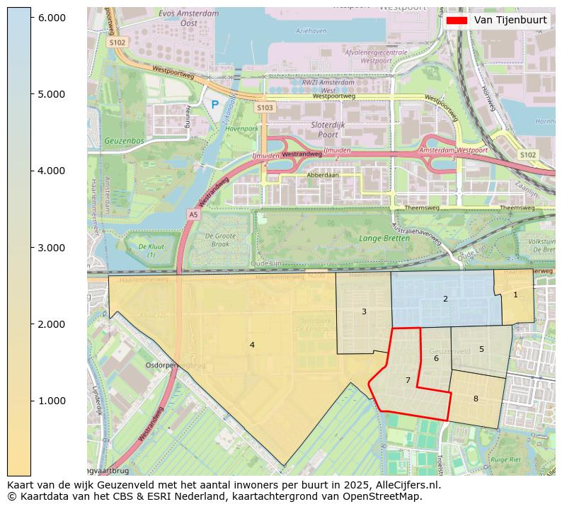 Afbeelding van de Van Tijenbuurt op de kaart.