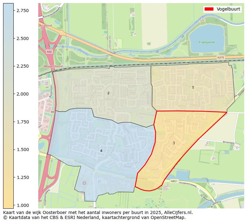 Afbeelding van de Vogelbuurt op de kaart.