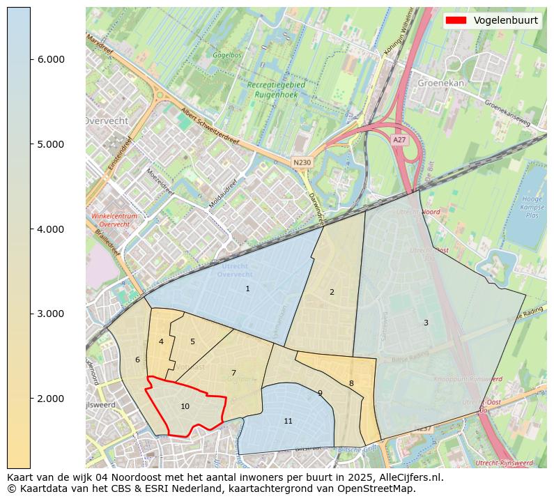 Afbeelding van de Vogelenbuurt op de kaart.