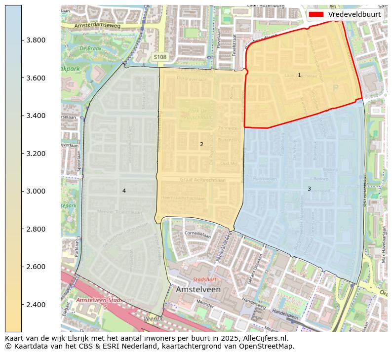 Afbeelding van de Vredeveldbuurt op de kaart.