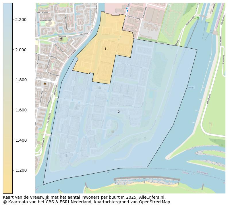 Afbeelding van de Vreeswijk op de kaart.
