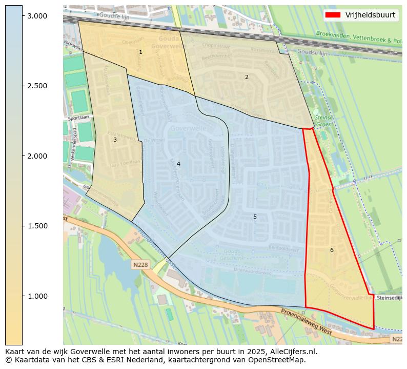 Afbeelding van de Vrijheidsbuurt op de kaart.