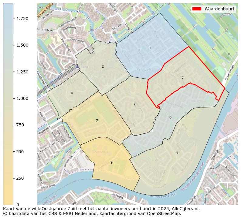 Afbeelding van de Waardenbuurt op de kaart.