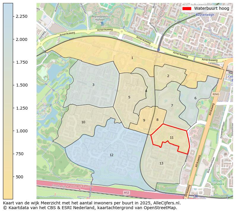 Afbeelding van de Waterbuurt hoog op de kaart.
