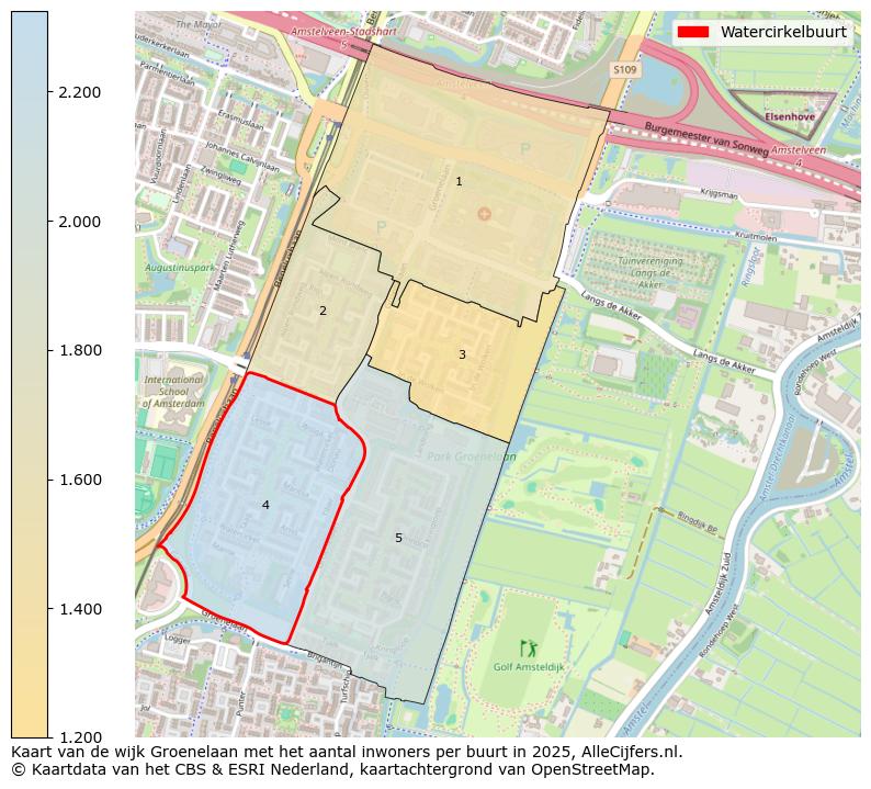 Afbeelding van de Watercirkelbuurt op de kaart.