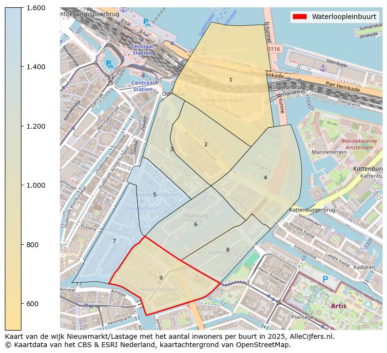 Afbeelding van de Waterloopleinbuurt op de kaart.