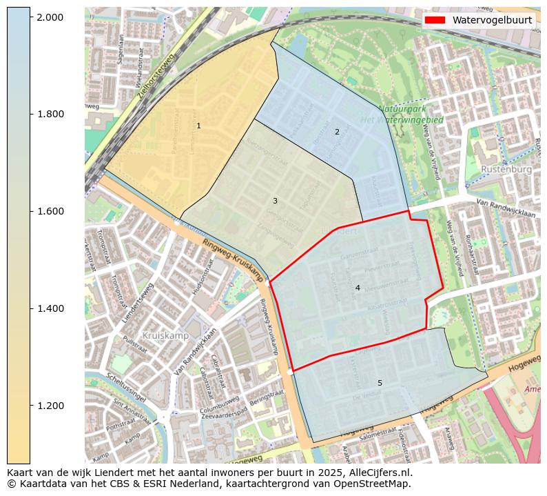 Afbeelding van de Watervogelbuurt op de kaart.