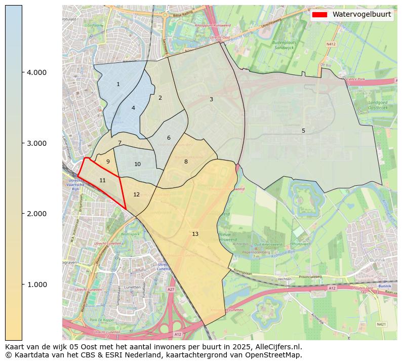 Afbeelding van de Watervogelbuurt op de kaart.