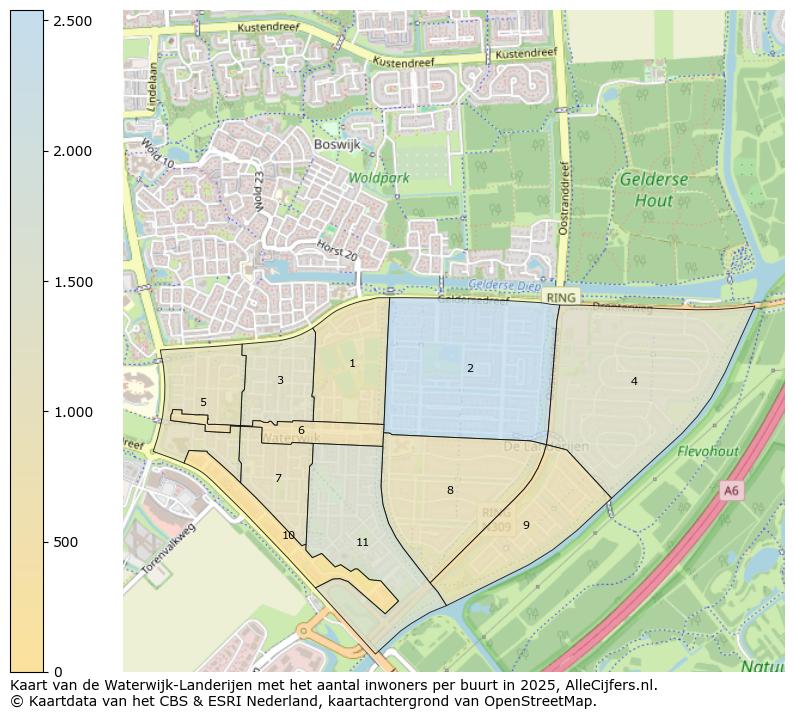 Afbeelding van de Waterwijk-Landerijen op de kaart.