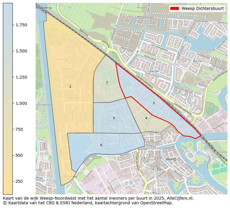 Afbeelding van de Weesp Dichtersbuurt op de kaart.