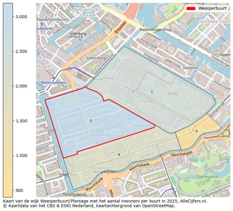 Afbeelding van de Weesperbuurt op de kaart.