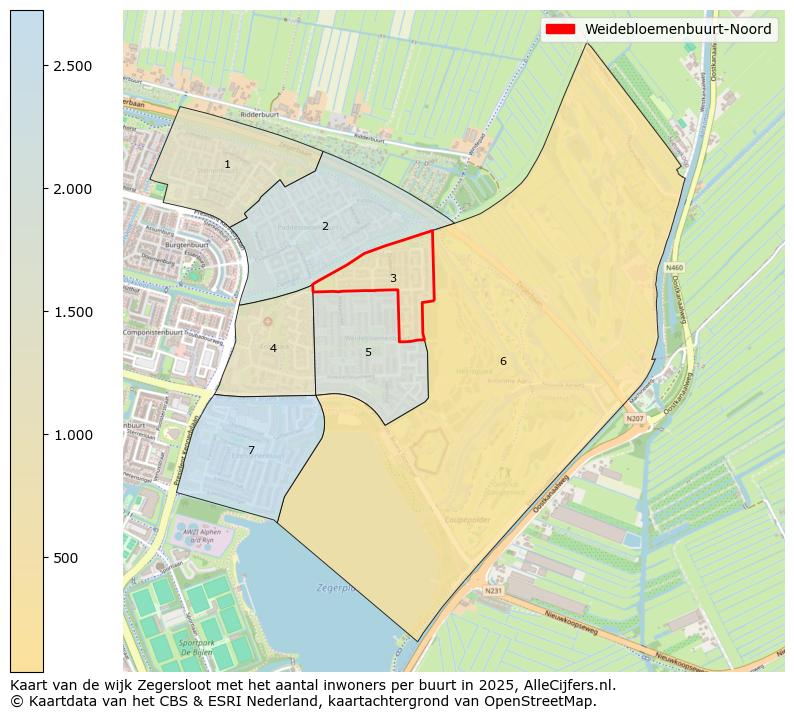 Afbeelding van de Weidebloemenbuurt-Noord op de kaart.