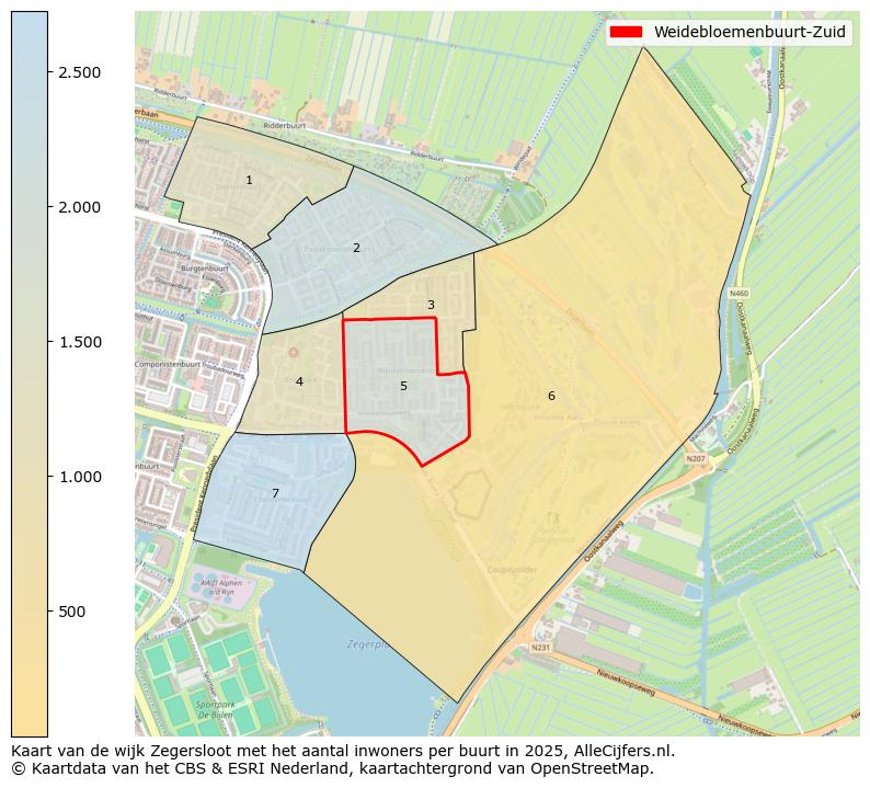 Afbeelding van de Weidebloemenbuurt-Zuid op de kaart.