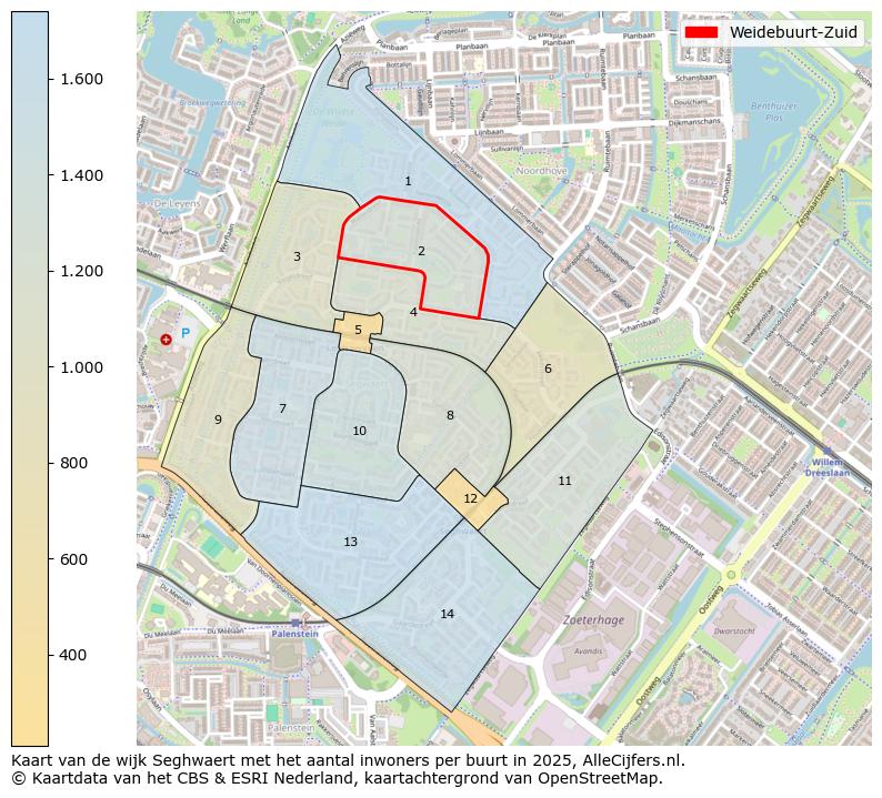 Afbeelding van de Weidebuurt-Zuid op de kaart.