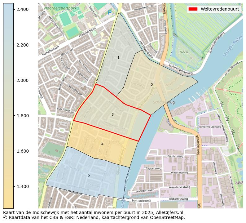 Afbeelding van de Weltevredenbuurt op de kaart.