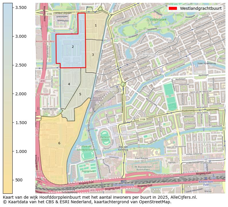 Afbeelding van de Westlandgrachtbuurt op de kaart.