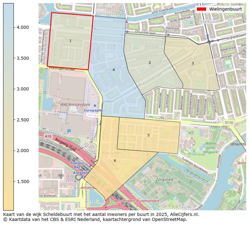 Afbeelding van de Wielingenbuurt op de kaart.