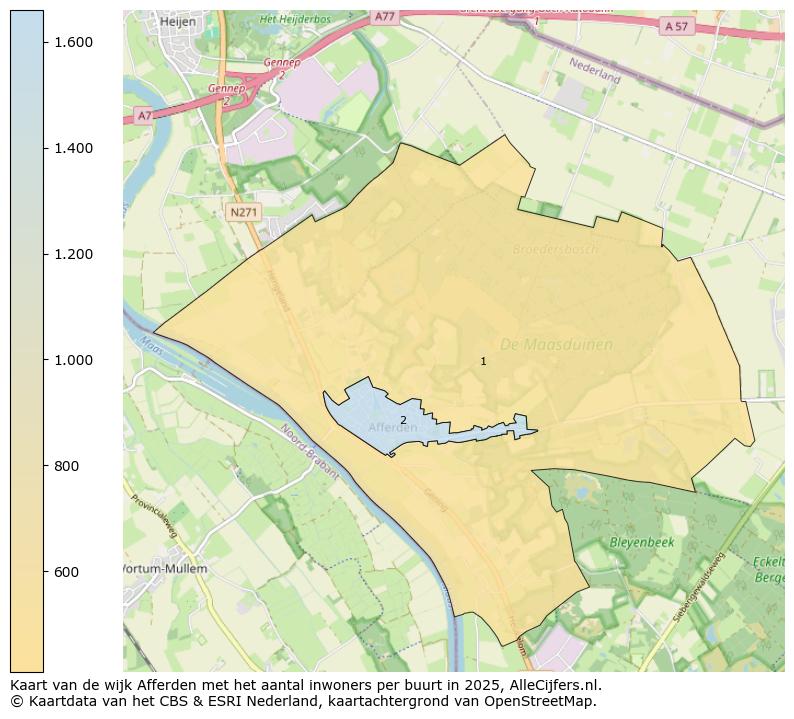 Afbeelding van de wijk Afferden op de kaart.