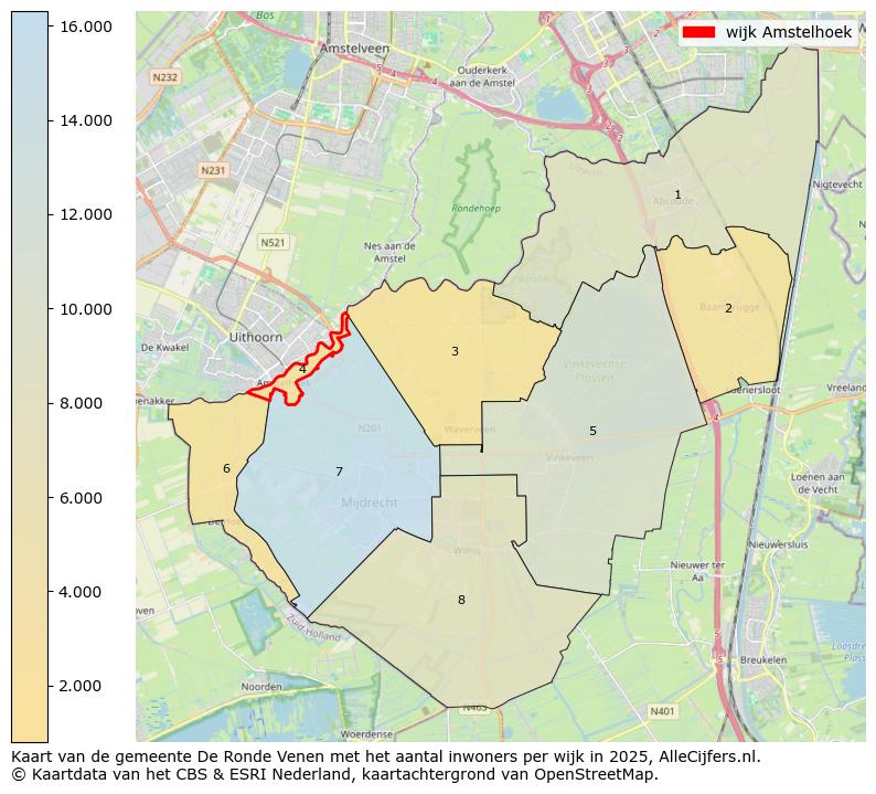 Afbeelding van de wijk Amstelhoek op de kaart.