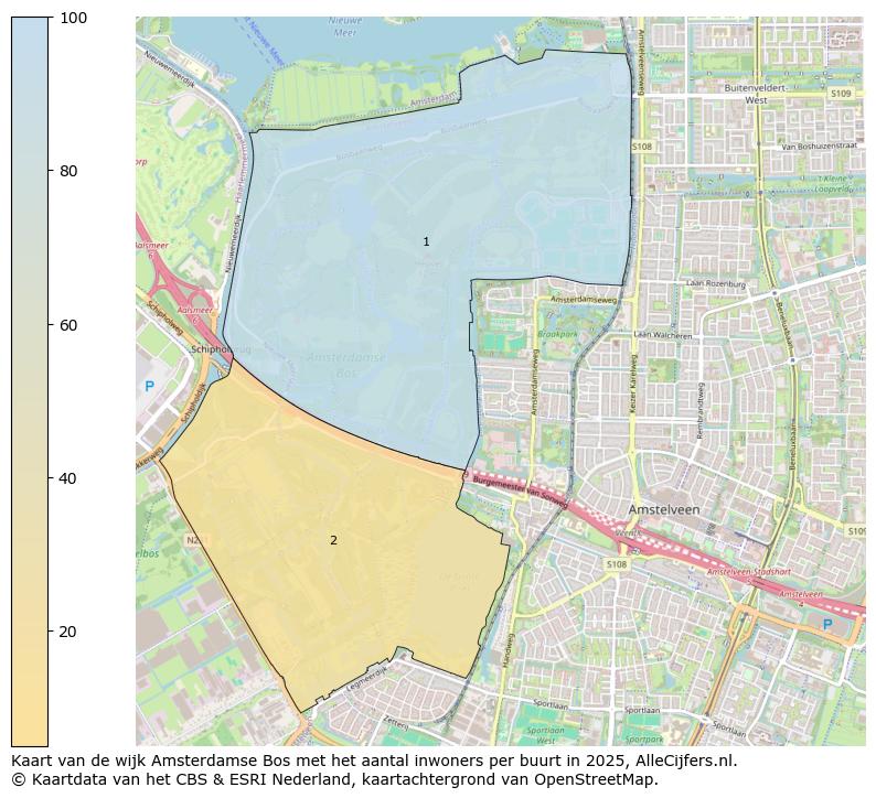 Afbeelding van de wijk Amsterdamse Bos op de kaart.