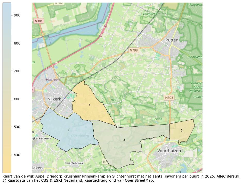 Afbeelding van de wijk Appel Driedorp Kruishaar Prinsenkamp en Slichtenhorst op de kaart.