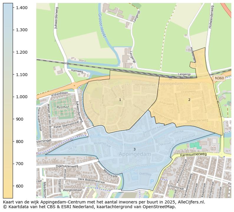 Afbeelding van de wijk Appingedam-Centrum op de kaart.