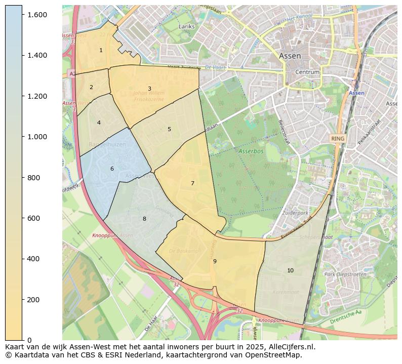 Afbeelding van de wijk Assen-West op de kaart.
