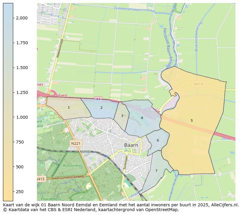 Afbeelding van de wijk Baarn-Noord Eemdal en Eemland op de kaart.