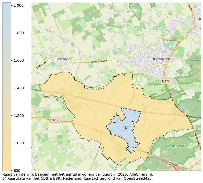 Afbeelding van de wijk Baexem op de kaart.