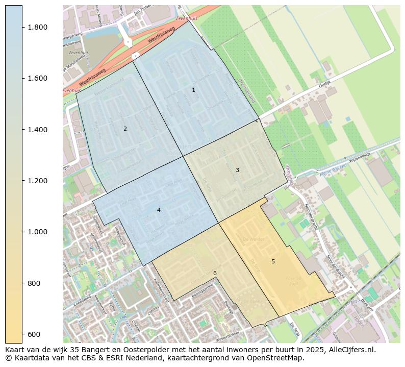 Afbeelding van de wijk Bangert en Oosterpolder op de kaart.