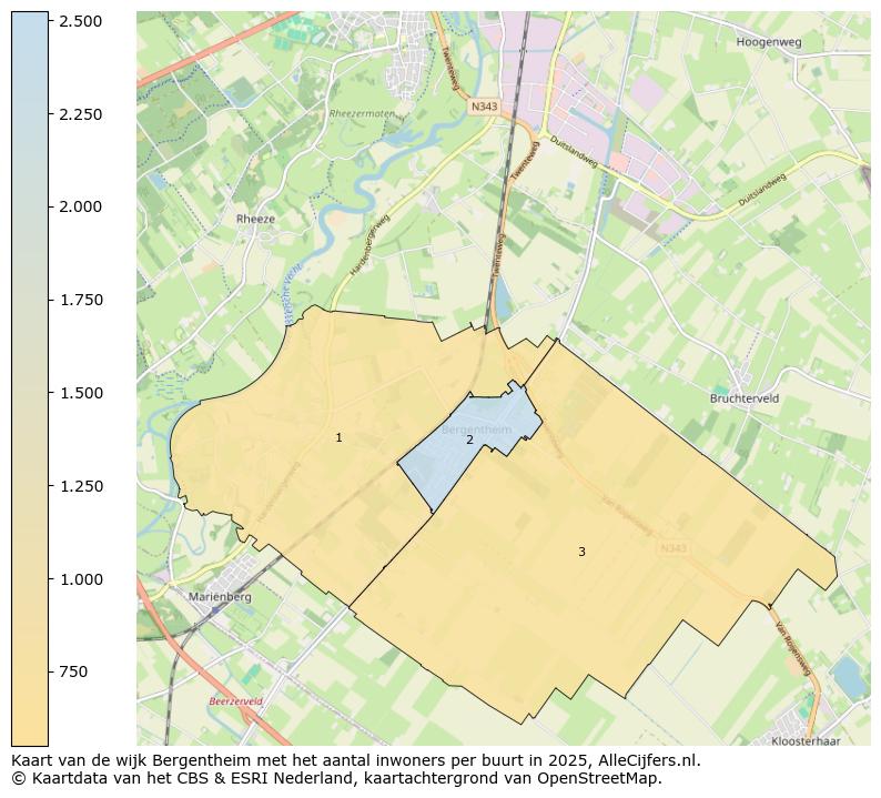 Afbeelding van de wijk Bergentheim op de kaart.
