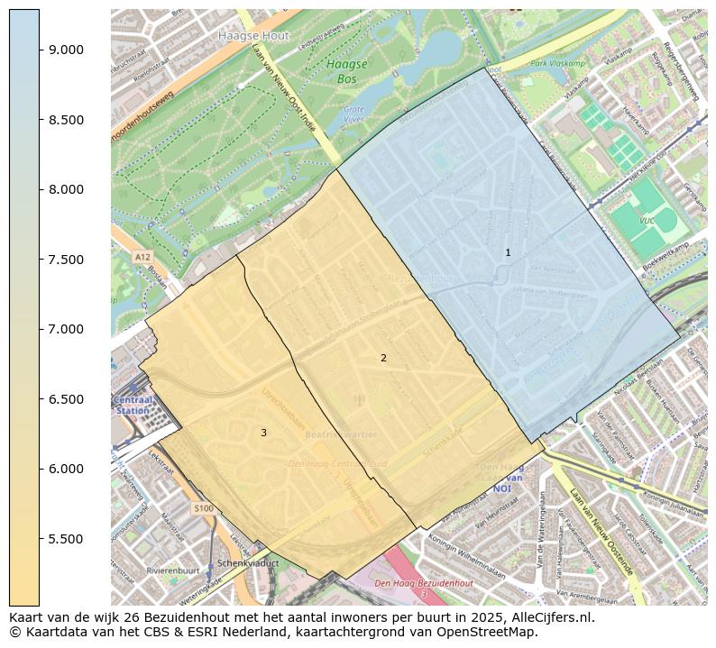 Afbeelding van de wijk Bezuidenhout op de kaart.