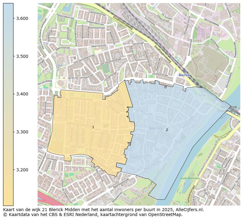 Afbeelding van de wijk Blerick-Midden op de kaart.