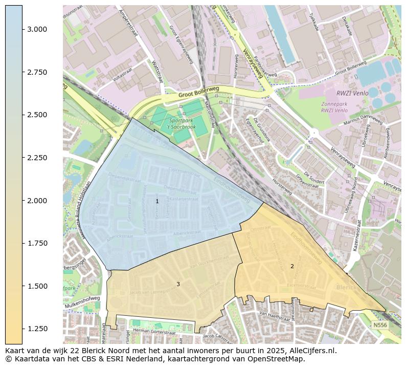 Afbeelding van de wijk Blerick-Noord op de kaart.