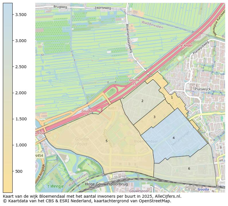Afbeelding van de wijk Bloemendaal op de kaart.