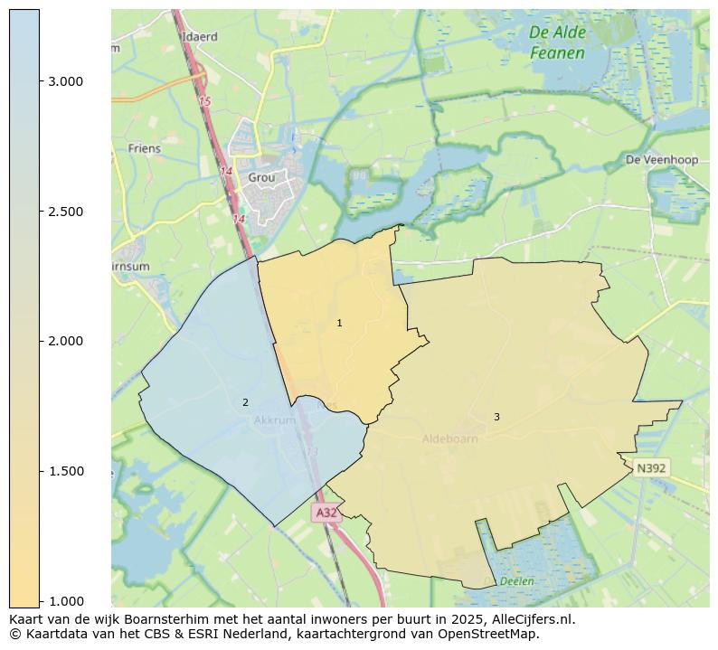 Afbeelding van de wijk Boarnsterhim op de kaart.