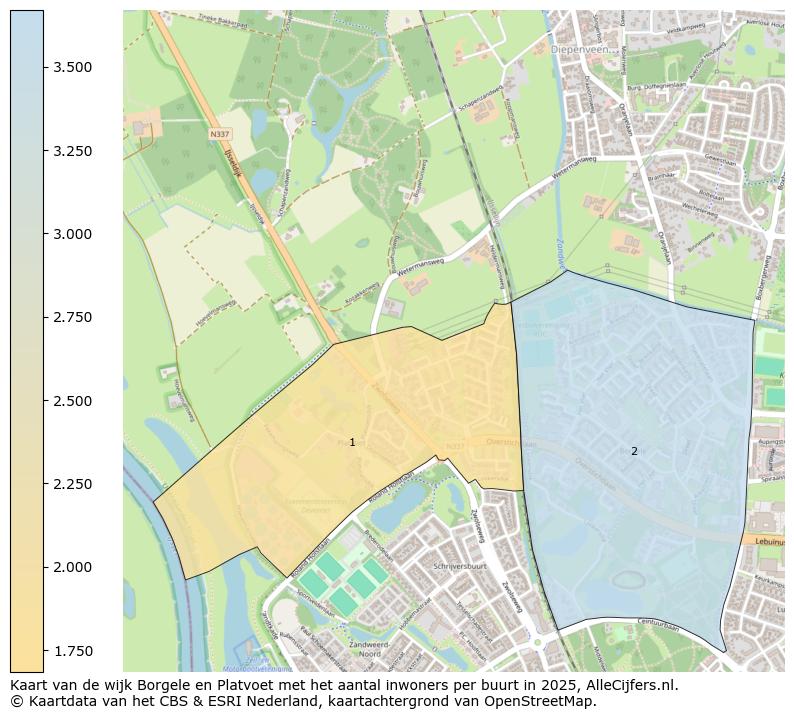 Afbeelding van de wijk Borgele en Platvoet op de kaart.