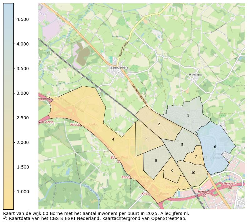 Afbeelding van de wijk Borne op de kaart.
