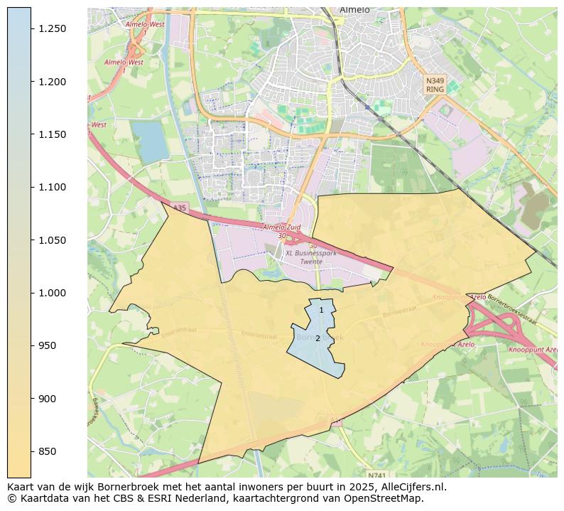 Afbeelding van de wijk Bornerbroek op de kaart.