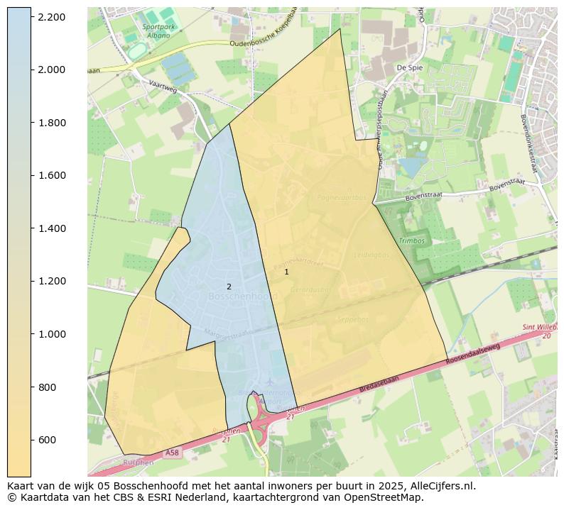 Afbeelding van de wijk Bosschenhoofd op de kaart.