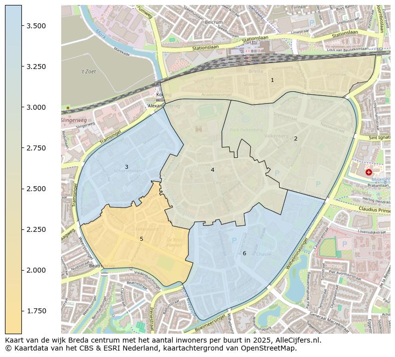 Afbeelding van de wijk Breda centrum op de kaart.