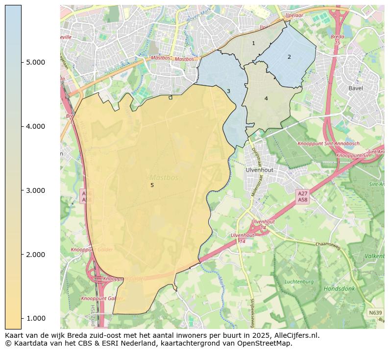 Afbeelding van de wijk Breda zuid-oost op de kaart.