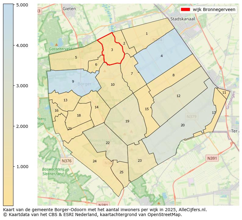 Afbeelding van de wijk Bronnegerveen op de kaart.