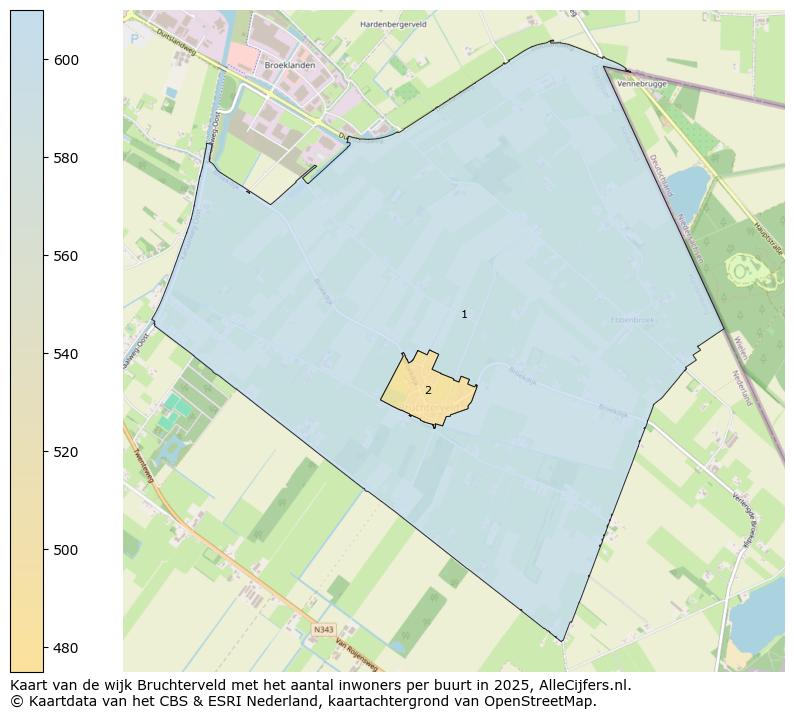 Afbeelding van de wijk Bruchterveld op de kaart.